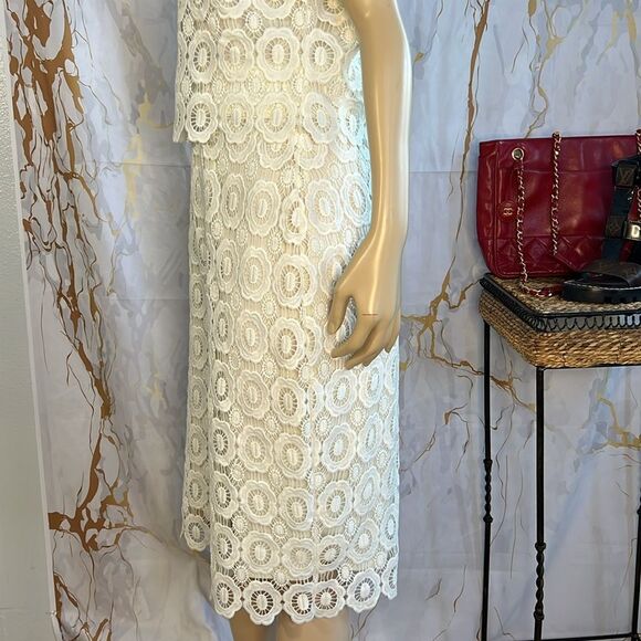 Taylor brand white crochet cap leaf mid length dress - Picture 6 of 9